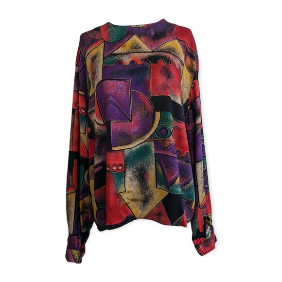 90s Modernist Jewel Tone Career Blouse - Picture 1 of 5